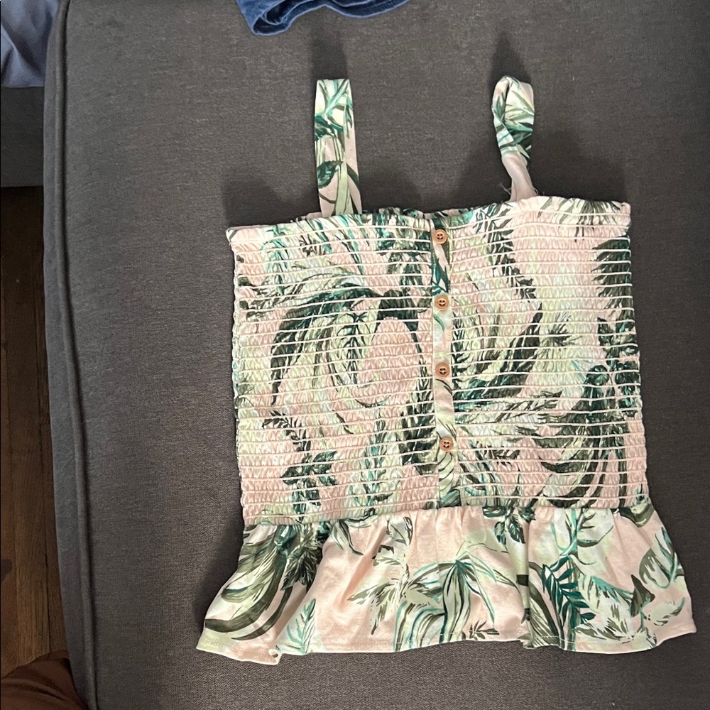 Old Navy Green and Cream Smocked Kids Top